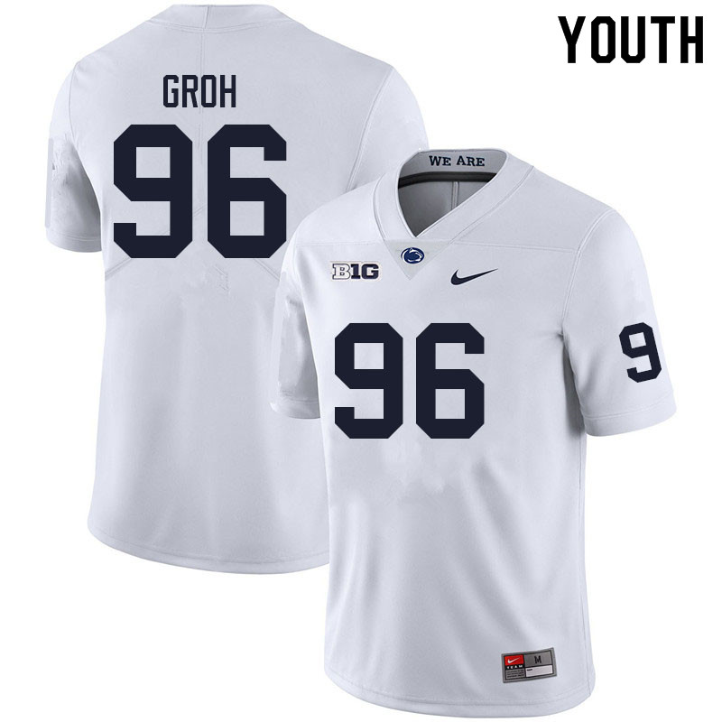 Youth #96 Mitchell Groh Penn State Nittany Lions College Football Jerseys Sale-White